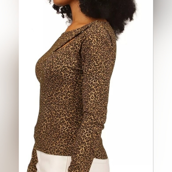 MICHAEL KORS Leopard Animal Print gold Button Front Knit Top Xl LONG SLEEVE - Picture 2 of 8